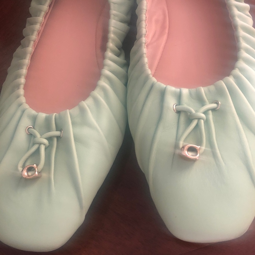 Coach Mint Green Leather Ballet Flats with Ruched Trim.Worn two time.Size 9.5. - Picture 4 of 5